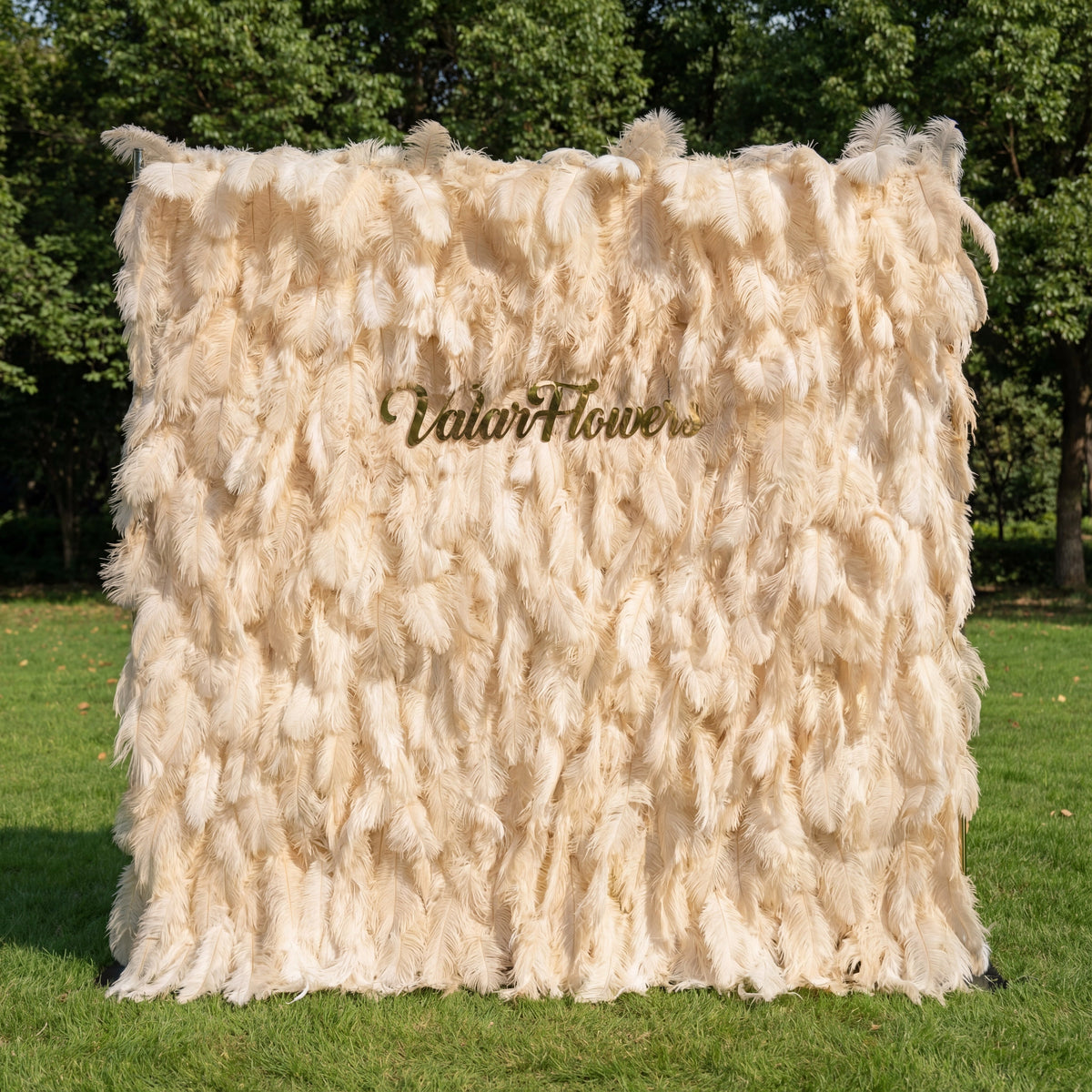 ValarFlowers Champagne Artificial Feather Backdrop: Luxe Plume Display with 7+ Color Options & Custom Services. DIY Photo Booth Decoration-VF-164-Champagne