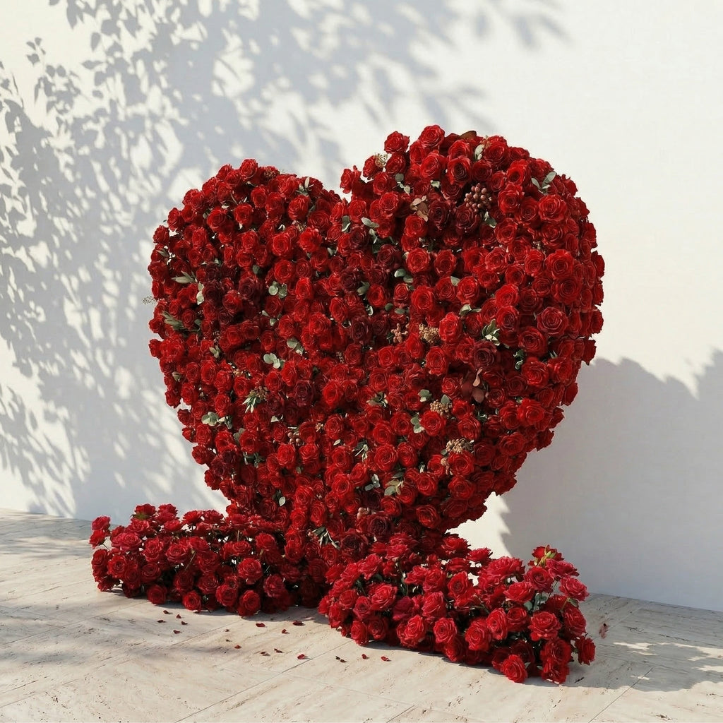 Auralis: 3D Romantic Crimson Heart-Shaped Artificial Floral Backdrop for Wedding & Valentine's Day Decor Free Shipping