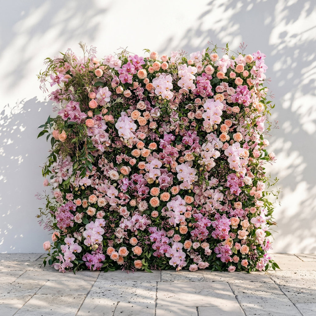 Clornora:Luxury 5D Roll up Rose Flower Wall with Purple Orchids for Wedding and Event Decoration clornora front