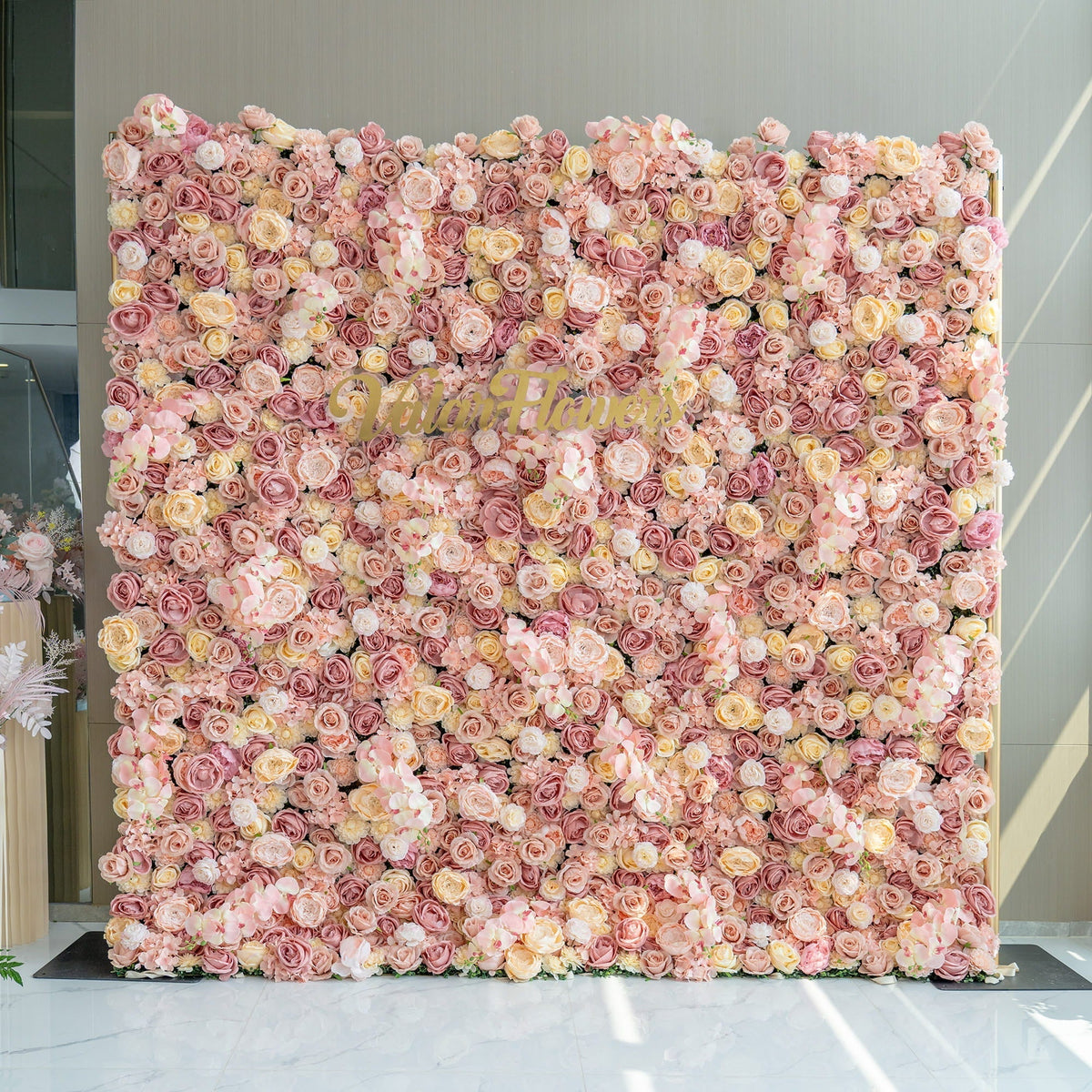 Valar Flowers Exquisite Artificial Flower Backdrop in Soft Pink and Cream Hues for Weddings. Parties and Events-VF-360