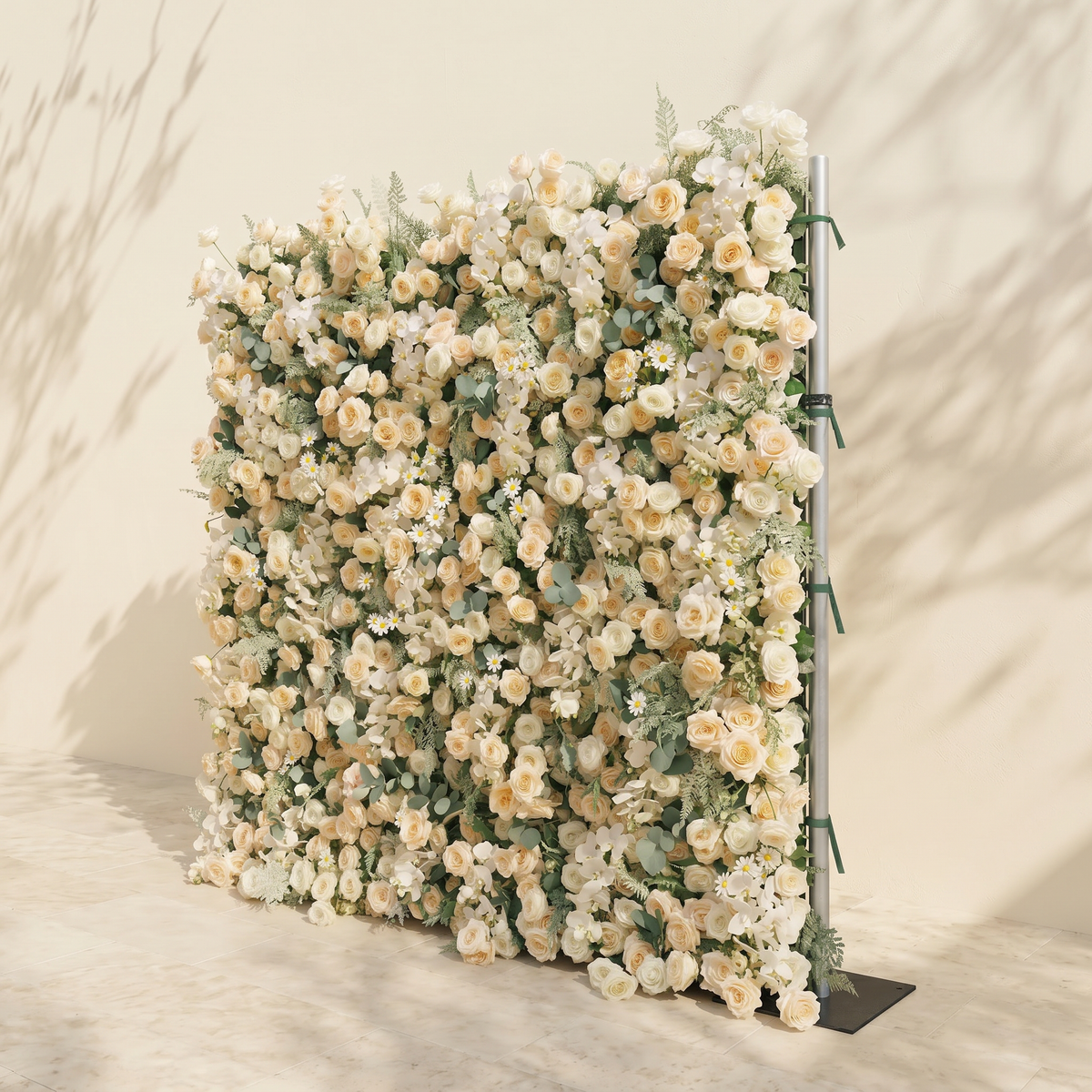 Larena:Luxury 5D Cream & Champagne Silk Floral Wall Roll-Up Backdrop for Timeless Romantic Weddings Free Shipping