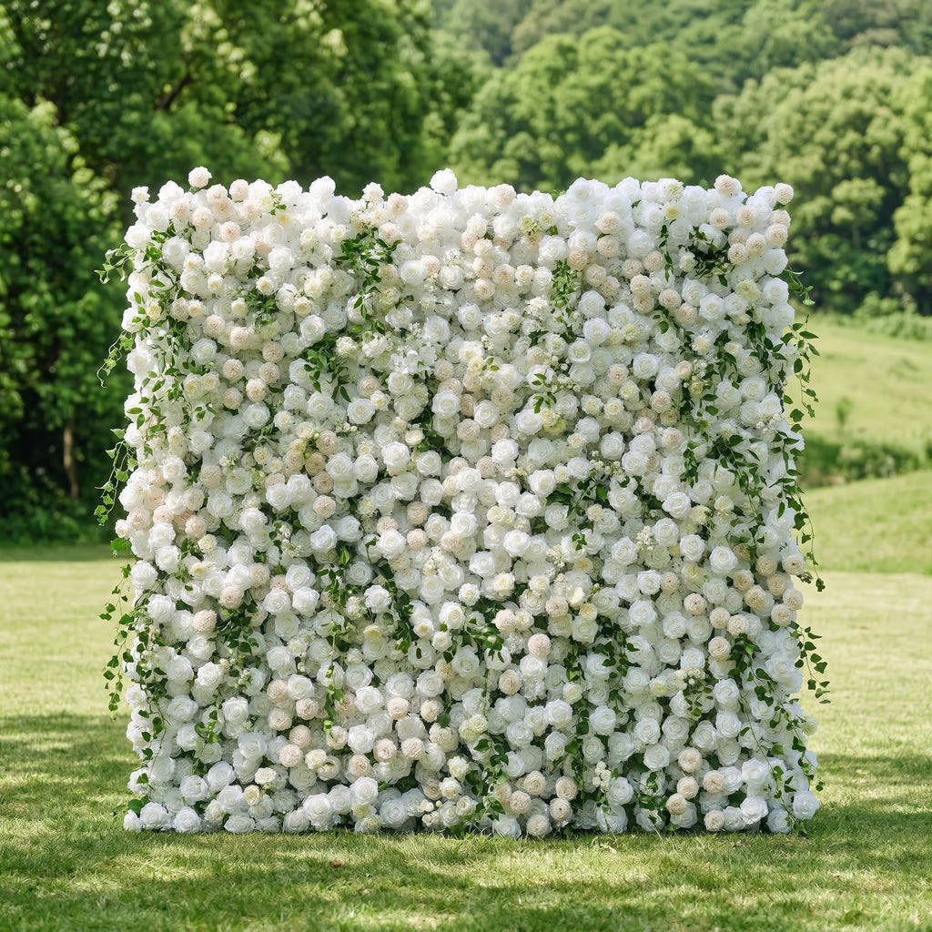 Lioraen: 5D Timeless Ivory and Light Champagne Flower Wall with Hanging Greenery Roll-Up Fabric Backdrop for Garden Party & Event Free Shipping