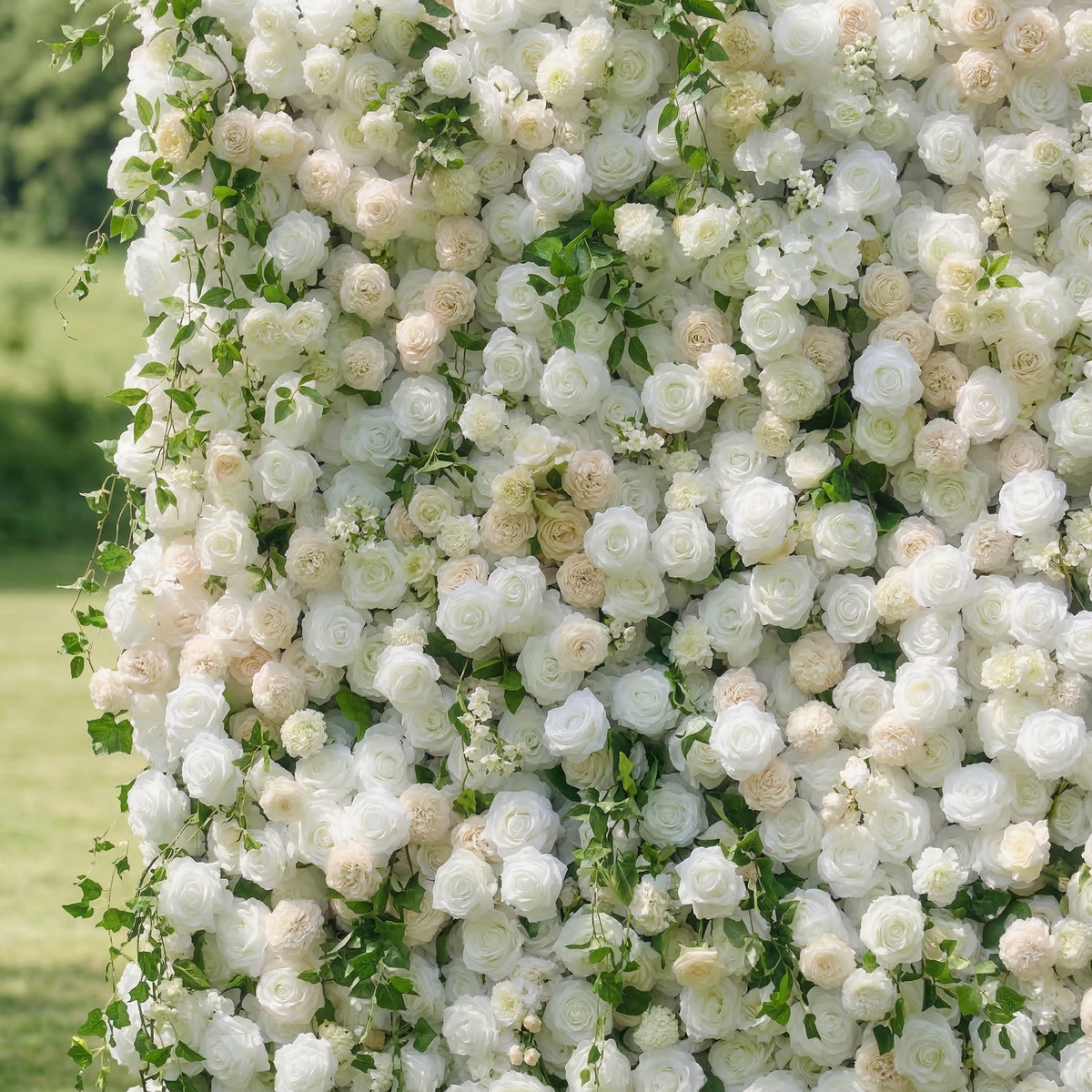 Lioraen: 5D Timeless Ivory and Light Champagne Flower Wall with Hanging Greenery Roll-Up Fabric Backdrop for Garden Party & Event Free Shipping