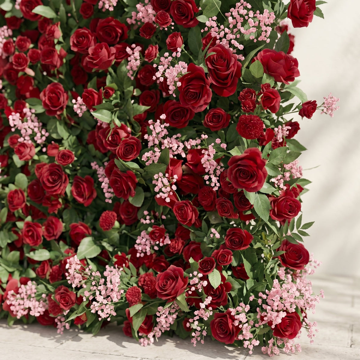 Maelmora: New Luxury 3D Red Roses Flower Wall with pink babybreath for Weddings&Event Decor maelmora detail 3