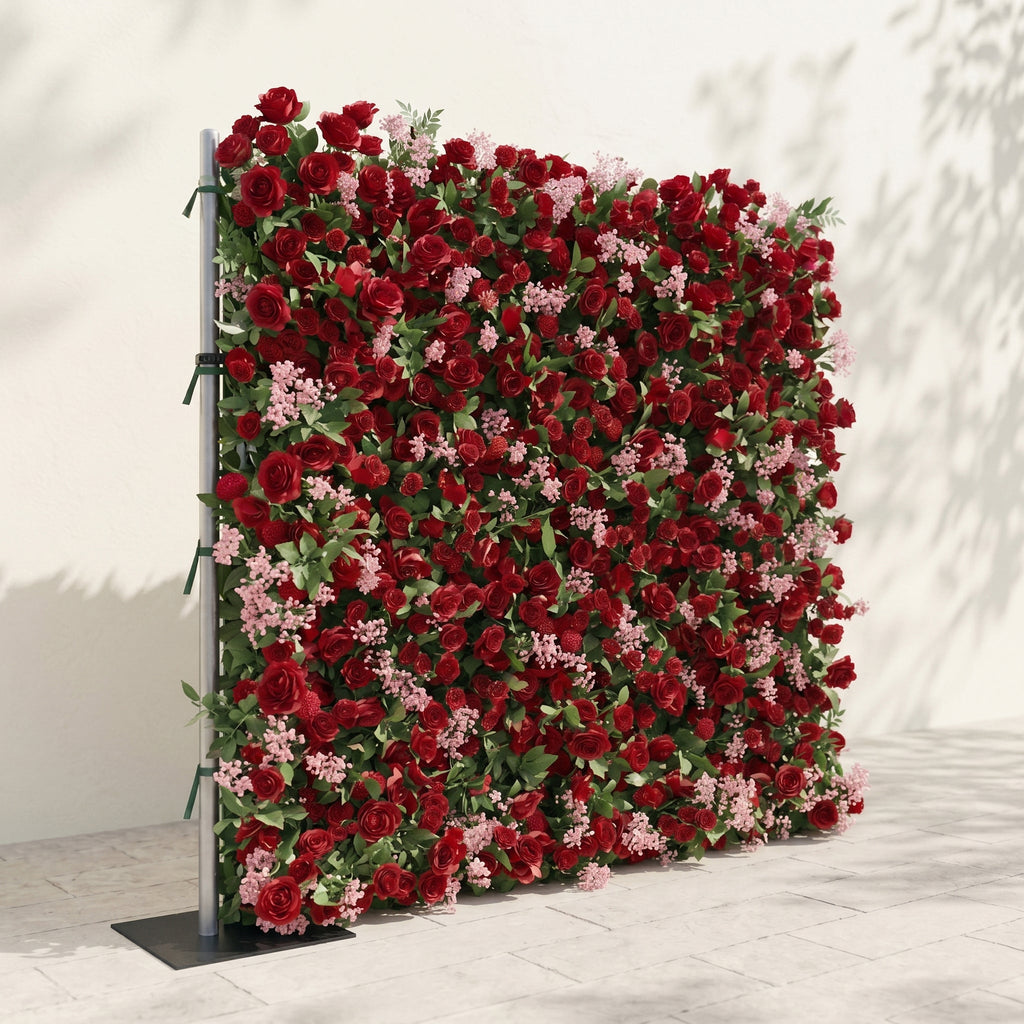Maelmora: New Luxury 3D Red Roses Flower Wall with pink babybreath for Weddings&Event Decor maelmora left