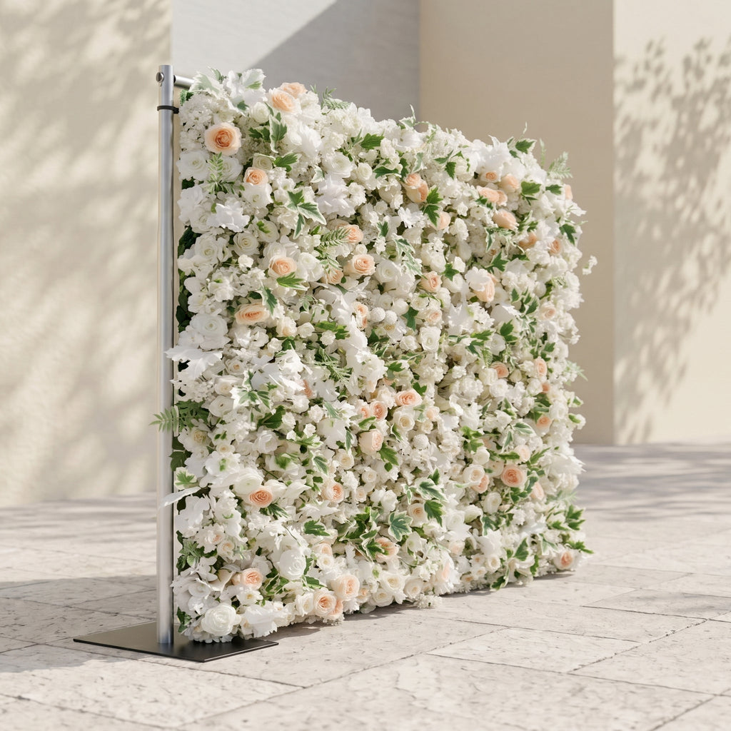 Ralyra:Luxury 5D White&Champagne roses Flower wall with Greenery for Wedding&Event Decor ralyra left