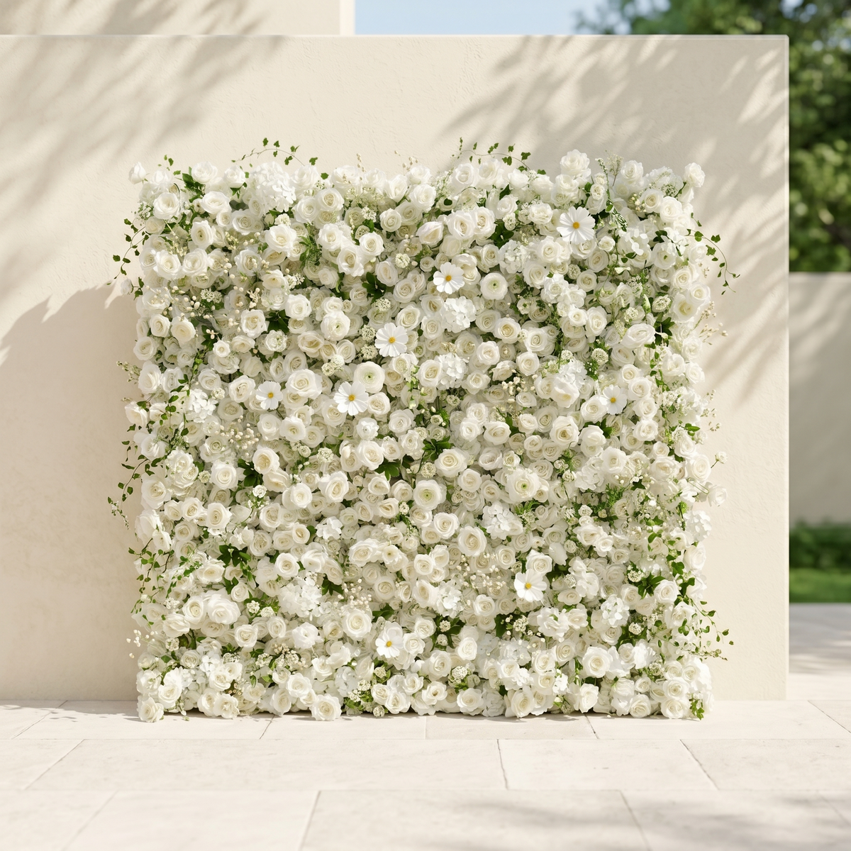 Rosiva:Luxury 5D All-White Floral Wall with Greenery Roll-Up Backdrop for Rustic Garden Weddings Free Shipping