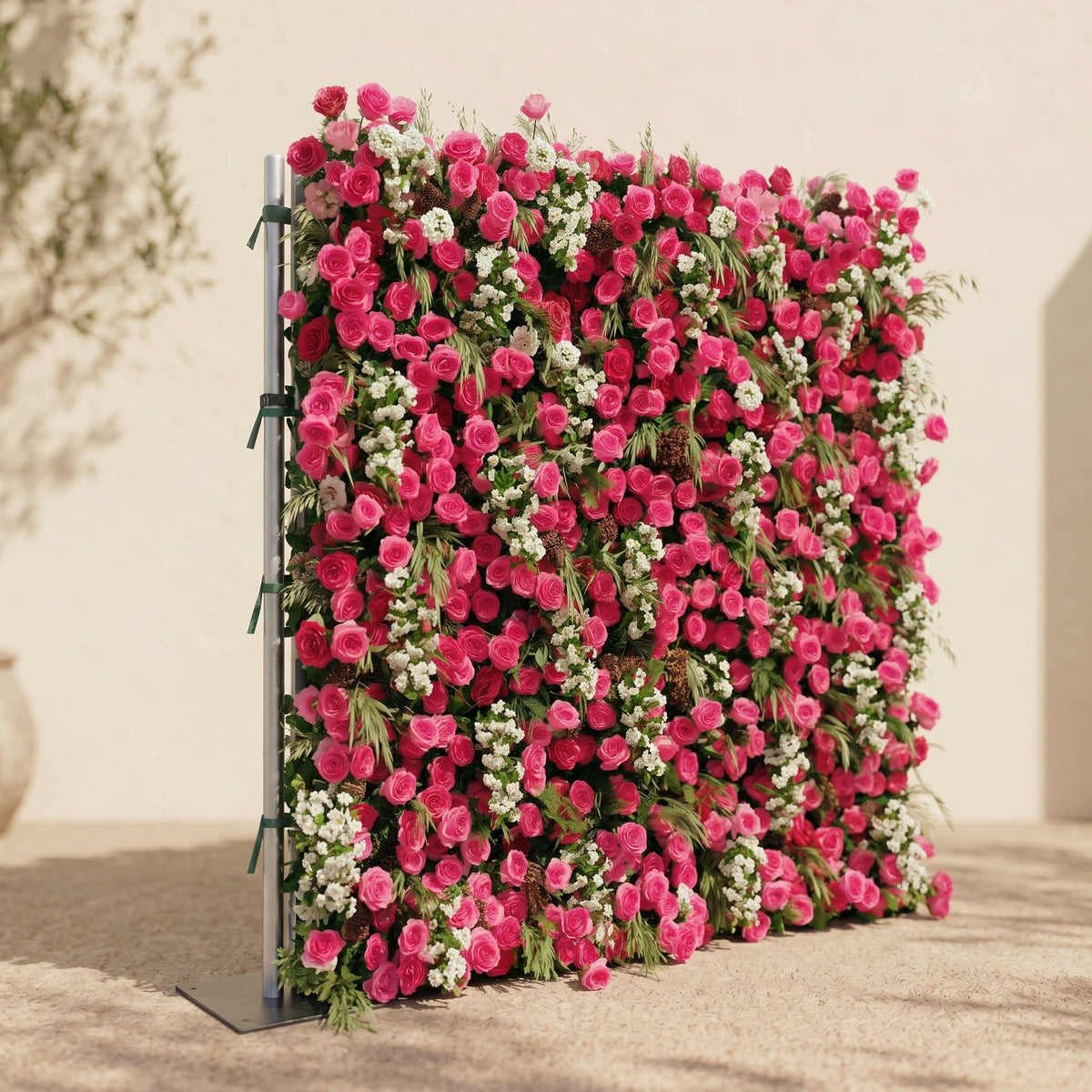Velsora:5D Hot Pink & Ivory White Silk Rose Flower Wall Roll-Up Fabric Backdrop for Romantic Weddings & Proposals Free Shipping