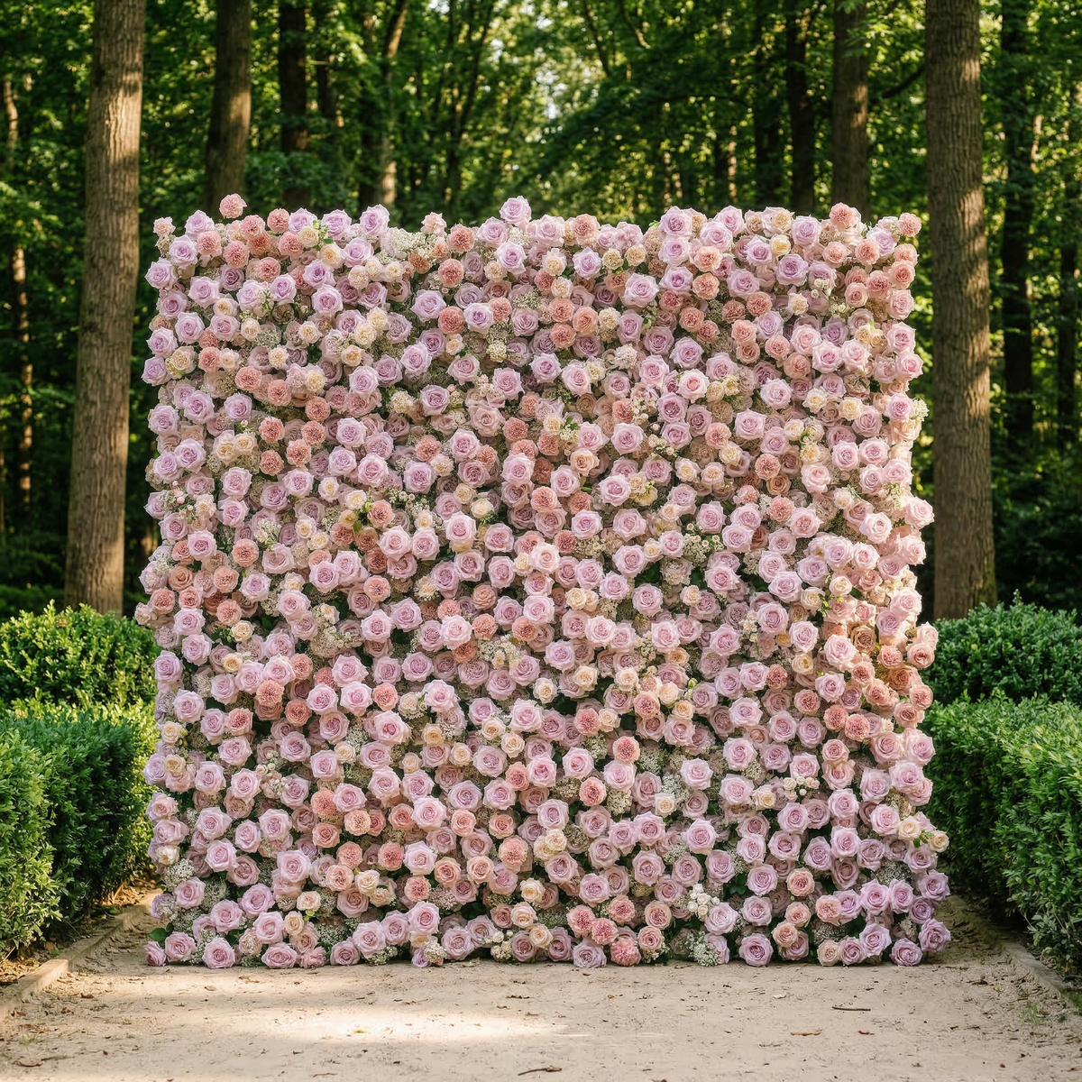 Yavelle: 5D Soft Pink & Light Lavender Silk Rose Flower Wall Roll-Up Fabric Backdrop for Elegant Weddings Free Shipping