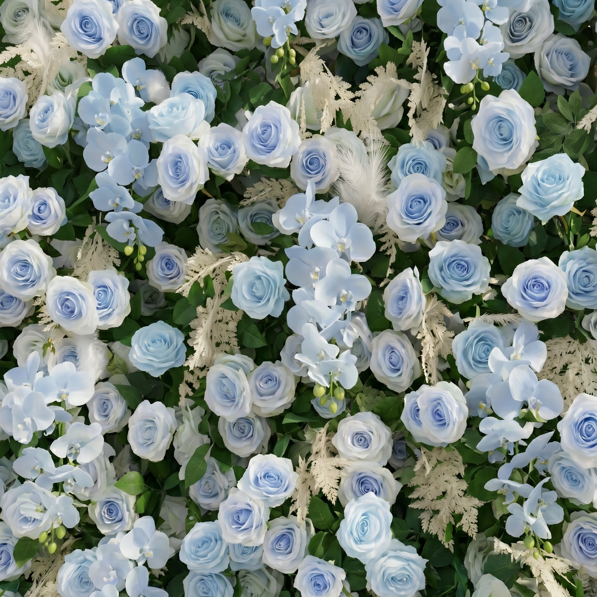 Zarenviane:Luxury 5D Dusty Blue Floral Wall with Greenery Roll-Up Backdrop for Serene Garden Weddings Free Shipping