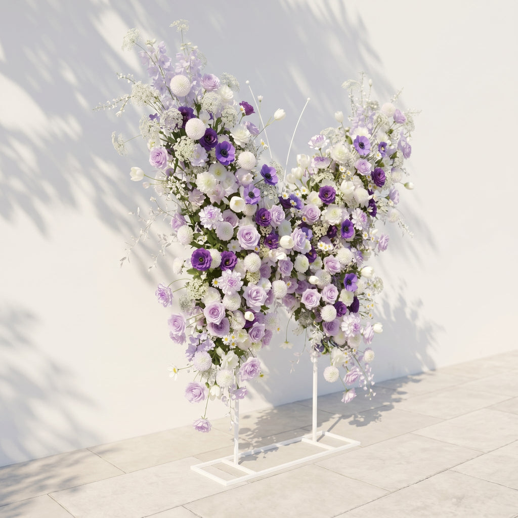 Zoressa: Lavender Purple & Ivory White Butterfly Shape Silk Wedding Arch Flower Arrangement for Romantic Weddings & Proposals for Luxury Events & Parties Backdrop Free Shipping