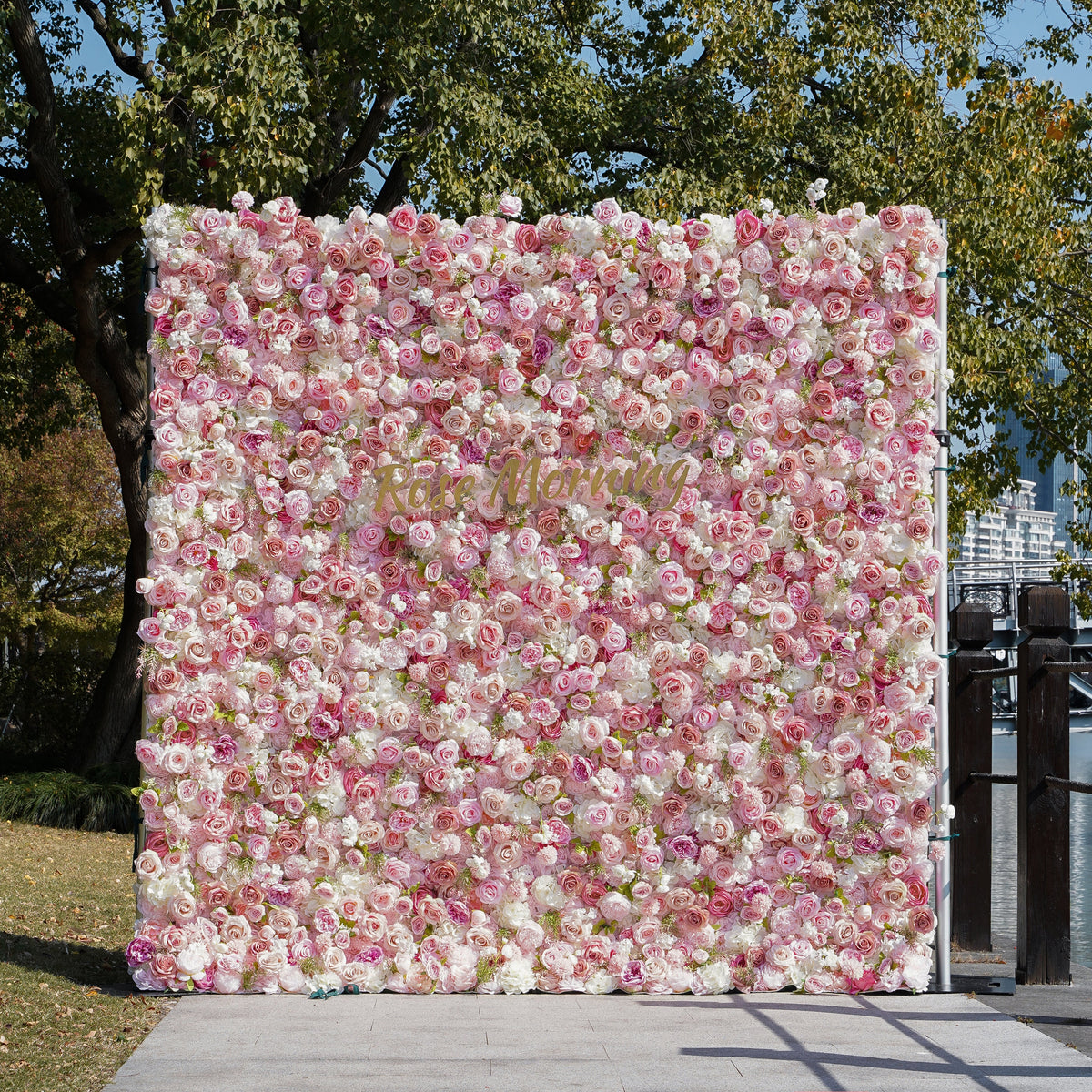 Flower Wall,Artificial Flower,Rolling Up Curtain Flower Wall,Aapo: 3D Fabric Artificial Flower Wall Rolling Up Curtain Flower Wall R110 - 8ft*8ft,Rose Morning