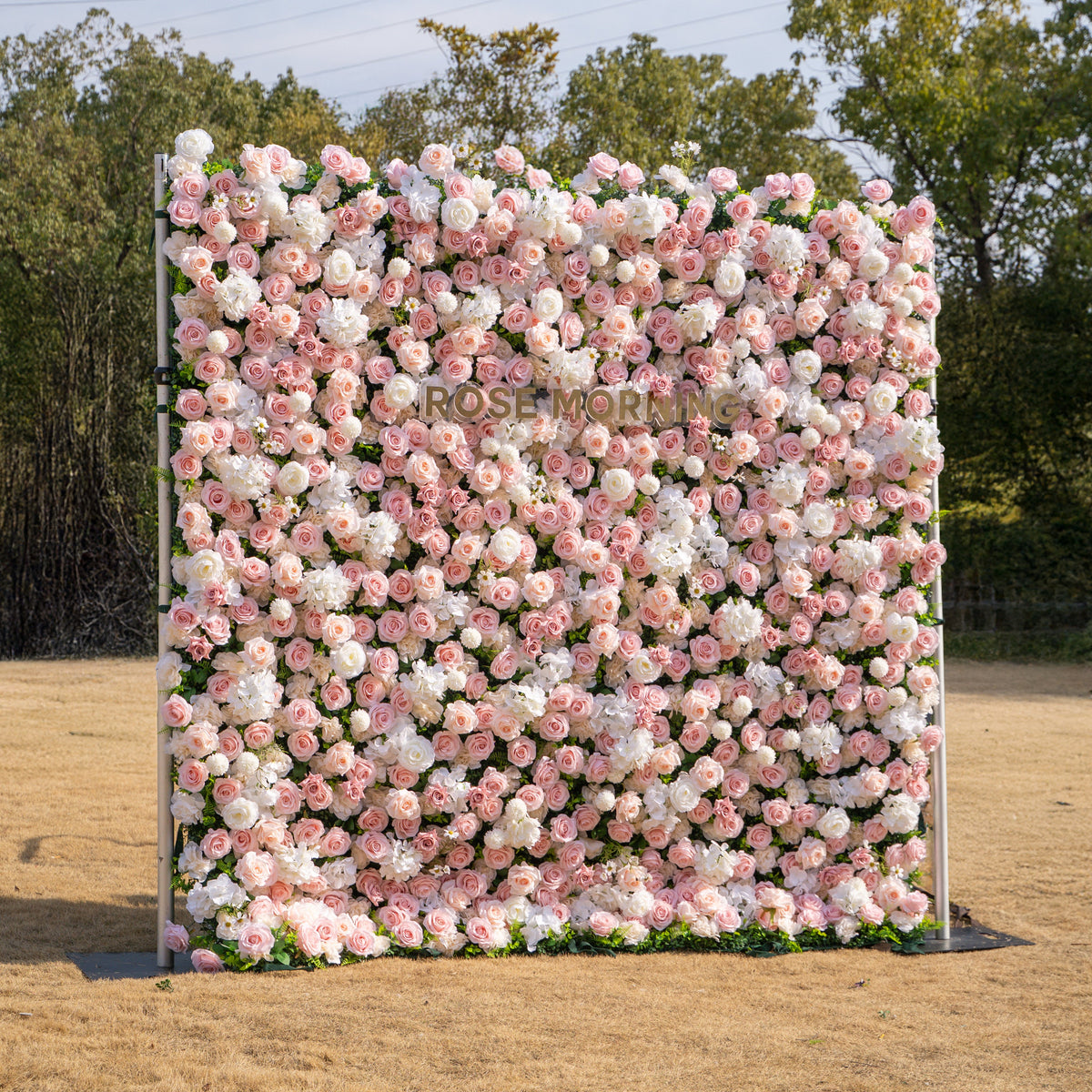 Solara: 3D Elegant Ivory & Blush Rose Silk Flower Wall Curtain for Wedding Ceremony & Events Decor Free Shipping