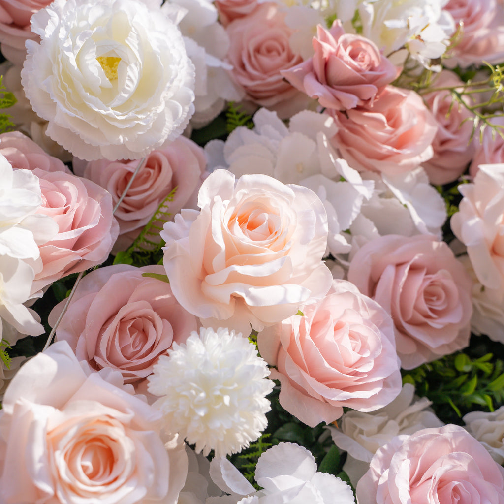 Solara: 3D Elegant Ivory & Blush Rose Silk Flower Wall Curtain for Wedding Ceremony & Events Decor Free Shipping