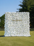 Breath：5D White Roses Fabric Artificial rolling up curtain flower wall Free Shipping