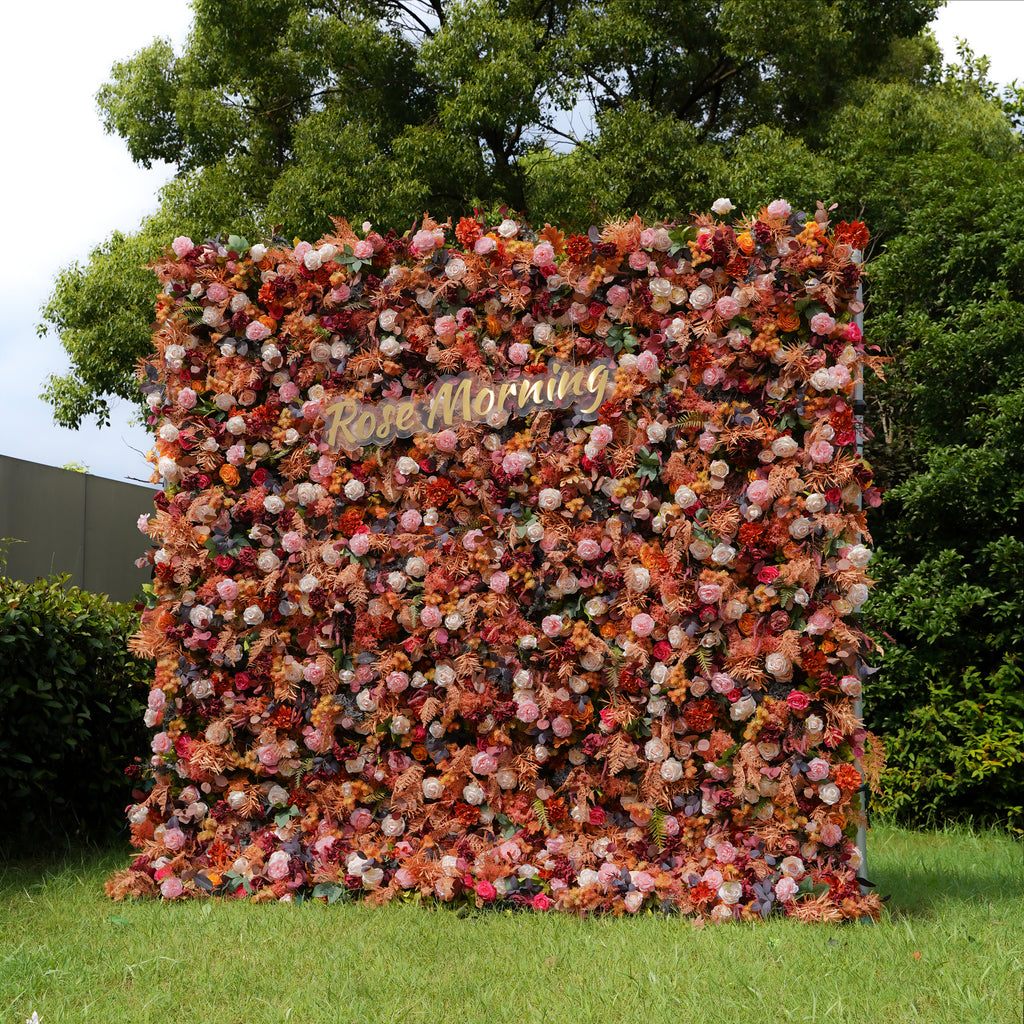 Rose Morning“The flower walls are made of artificial flowers in various colors, layered at different levels to create a lush, elegant and natural look. The exclusive zipper design and roll-up design make it easy to install and remove.”