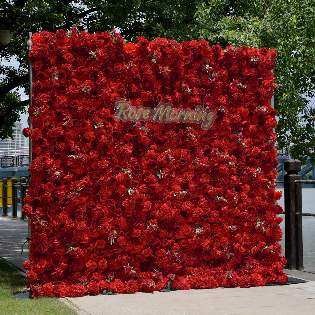 Jennifer: 3D Fabric Artificial Flower Wall Rolling Up Curtain Flower Wall R175 - 8ft*8ft Rose Morning