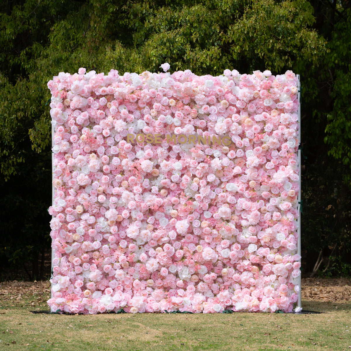 Kissing：5D Elegant Pink and White 5D Fabric Artificial Flower Rolling Curtain Perfect for Wedding & Event (Ready to Ship)) Free Shipping