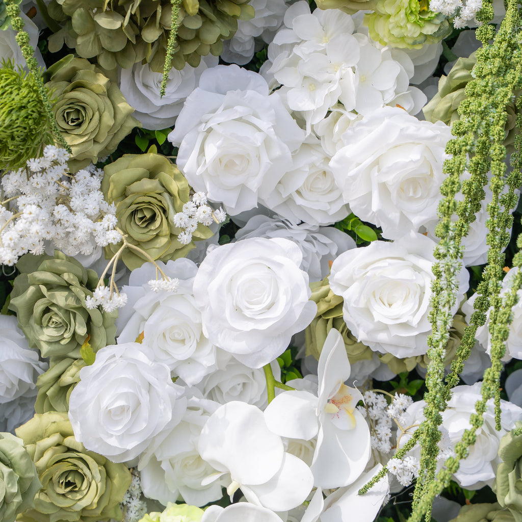 @askmeforaballoon’s Pick  Lumi 5D Sage Green & Cream Floral Wall with Hanging Vines for Dreamy Garden Weddings Free Shipping