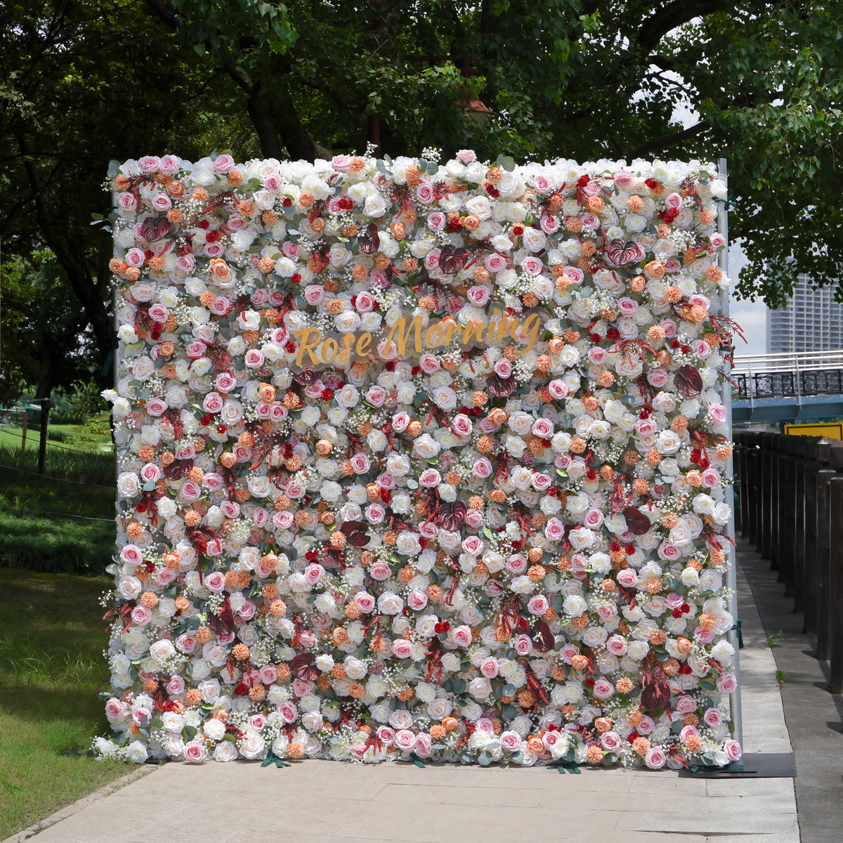 Olive:  5D Fabric Artificial Flower Wall Rolling Up Curtain Flower Wall R016 - 8ft*8ft Rose Morning