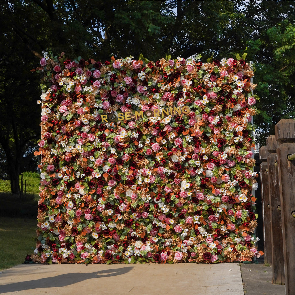 Phoenix 5D Fabric Artificial rolling up curtain flower wall Rose Morning